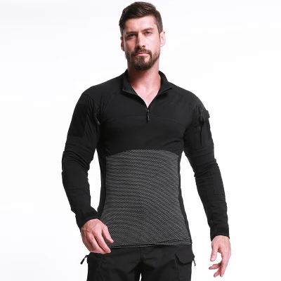 Costume de sport de plein air noir, sous-vêtement thermique tactique d'entraînement pour hommes